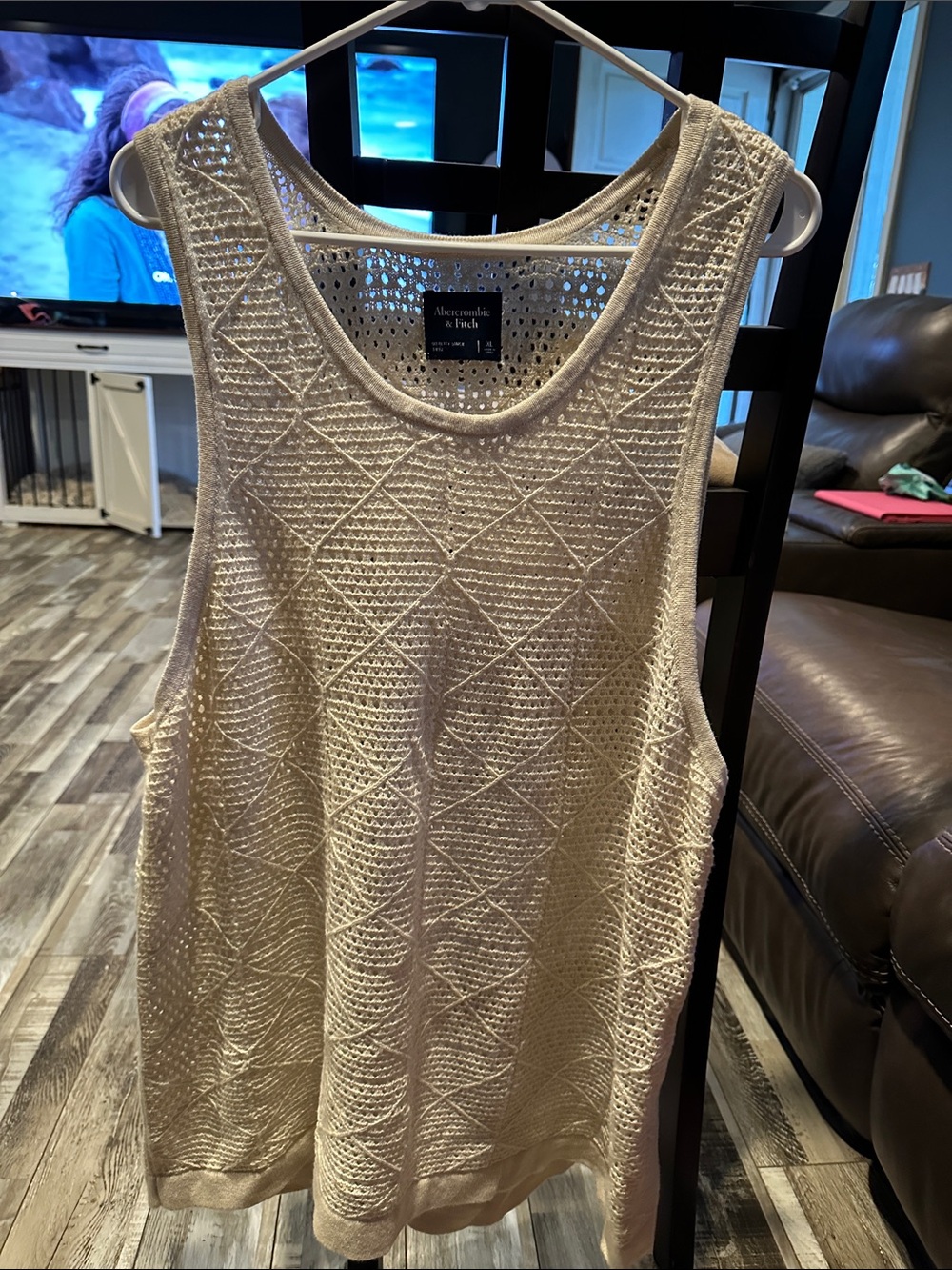 Abercrombie & Fitch Cream Open-Knit Diamond Pattern Tank